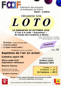 La FAAF Gard-Lozère organise son LOTO. Le dimanche 30 octobre 2016 à Nîmes. Gard.  15H00